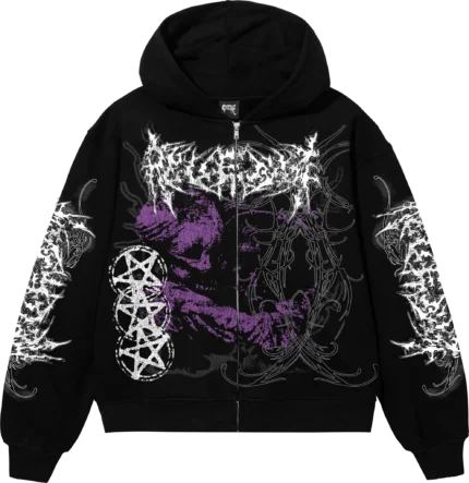 Abandoned Zip Hoodie Black Purple | Streetwear