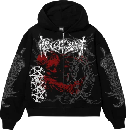 Abandoned Zip Hoodie Black Red