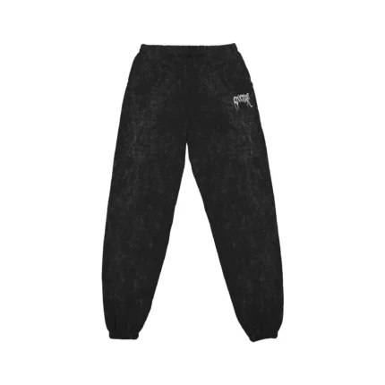 REVENGE ACID WASH EMBROIDERED BASIC SWEATS BLACK
