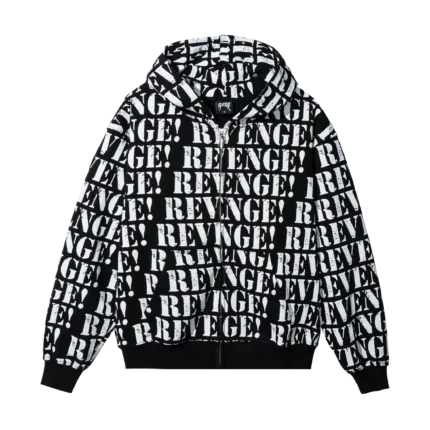 Allover Logo Zip Hoodie Black White