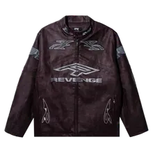REVENGE BURNOUT LEATHER JACKET MAROON