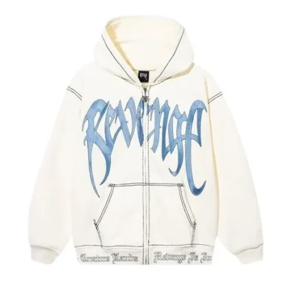 CONTRAST EMBROIDERED ZIP HOODIE CREAM