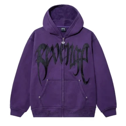 CONTRAST EMBROIDERED ZIP HOODIE PURPLE