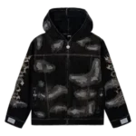 REVENGE DISTRESSED PATCHWORK DENIM ZIP JACKET DIRTY BLACK