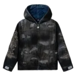 REVENGE DISTRESSED PATCHWORK DENIM ZIP JACKET DIRTY INDIGO