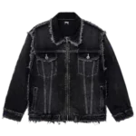 REVENGE FRAYED SKULL PATCH DENIM JACKET BLACK