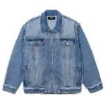 REVENGE FRAYED SKULL PATCH DENIM JACKET INDIGO