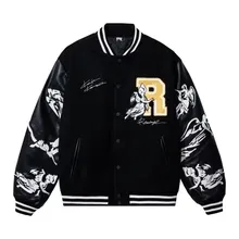 REVENGE KOSUKE KAWAMURA EMBROIDERED VARSITY JACKET BLACK