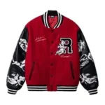 REVENGE KOSUKE KAWAMURA EMBROIDERED VARSITY JACKET RED