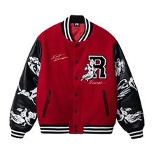 REVENGE KOSUKE KAWAMURA EMBROIDERED VARSITY JACKET RED