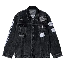 MOTO PATCH DENIM JACKET WASHED BLACK