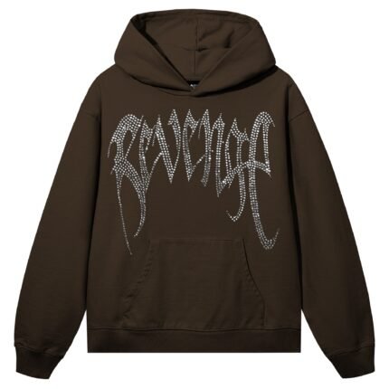 REVENGE ARCH LOGO RHINESTONE HOODIE BROWN/CLEAR