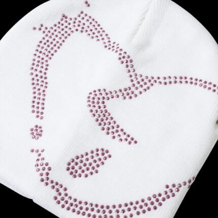 REVENGE X HEARTBREAK RHINESTONE BEANIE WHITE/PINK