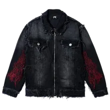TRIBAL CROSS DENIM JACKET BLACK/RED